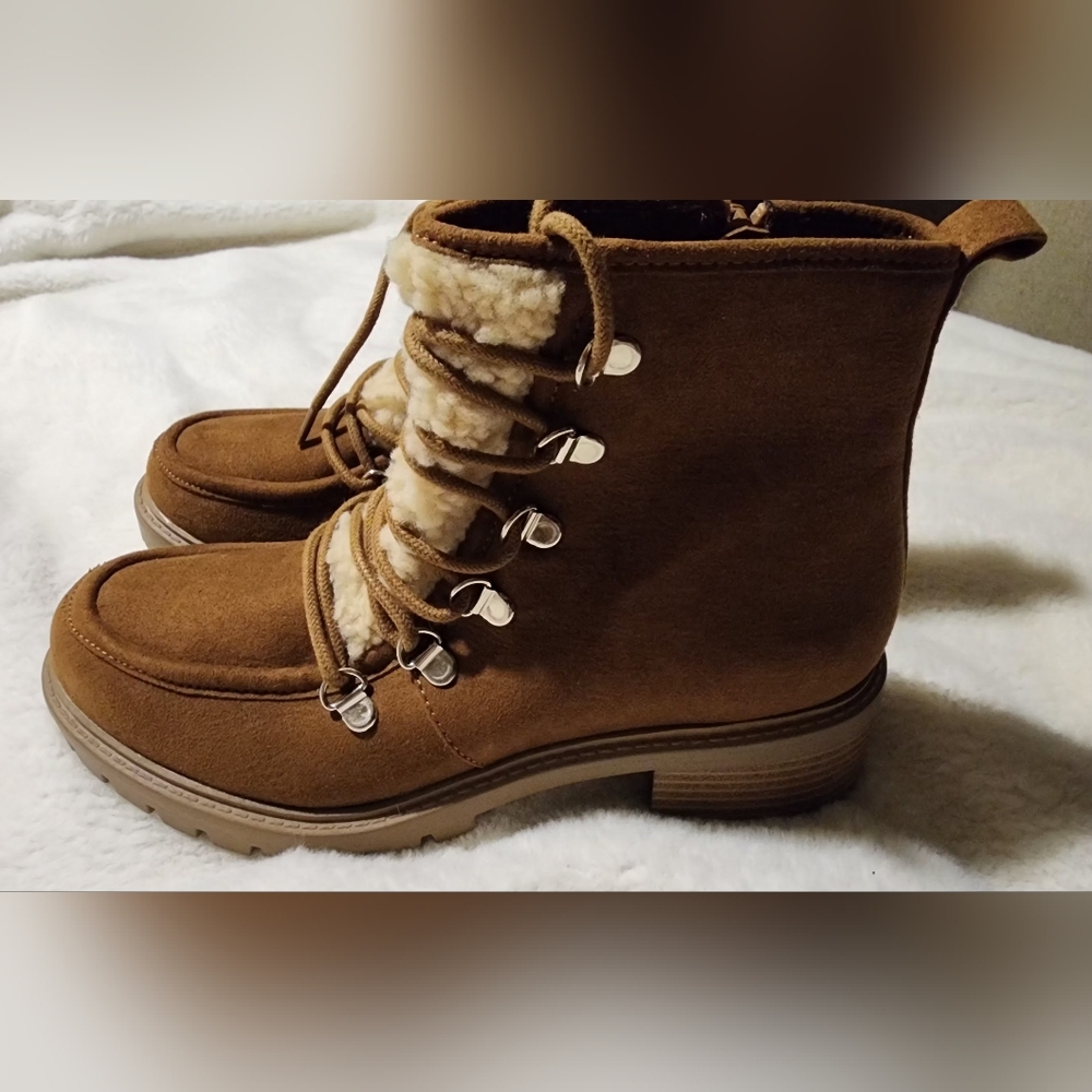 Sun + Stone Faux Suede Shearling Boots, Size 7